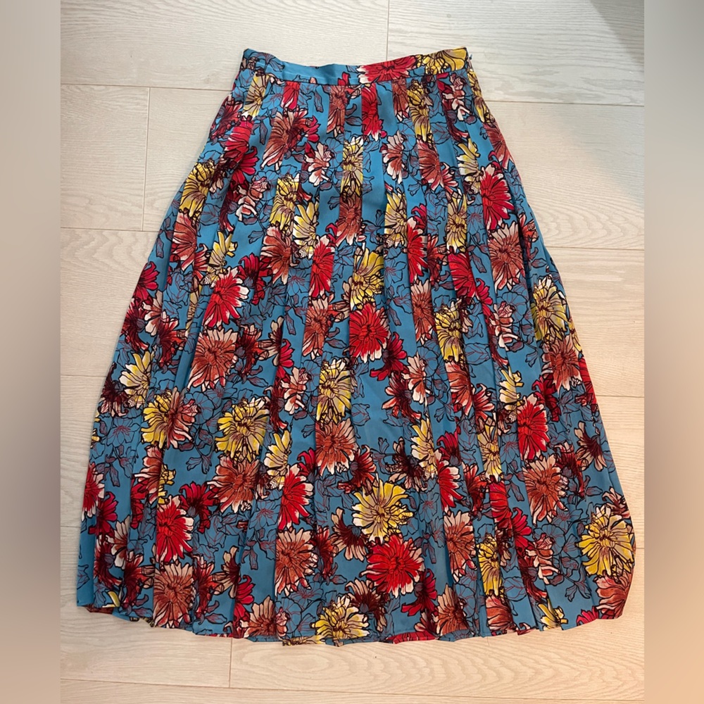 Little Moon Floral A-Line Silk Skirt - Red, Yellow, Blue